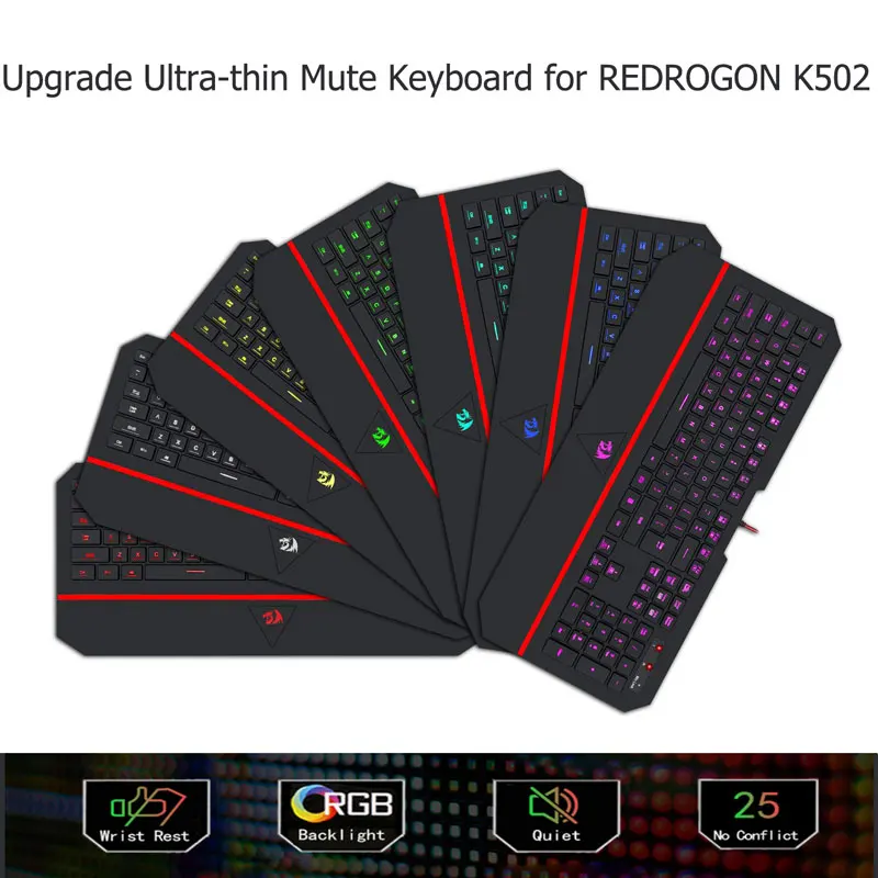 

Ultra-thin for Redragon K502 RGB Gaming Keyboard RGB LED Backlit Illuminated 104 Key Silent Keyboard with Wrist Rest for PC Game