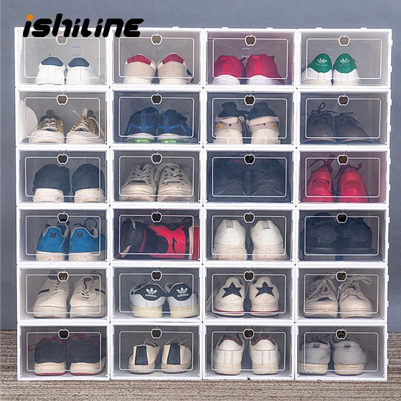 

6Pcs/Set Thickened Flip Shoes Transparent Drawer Case Plastic Shoe Boxes Stackable Box Storage Box Shoe Storage Organizer