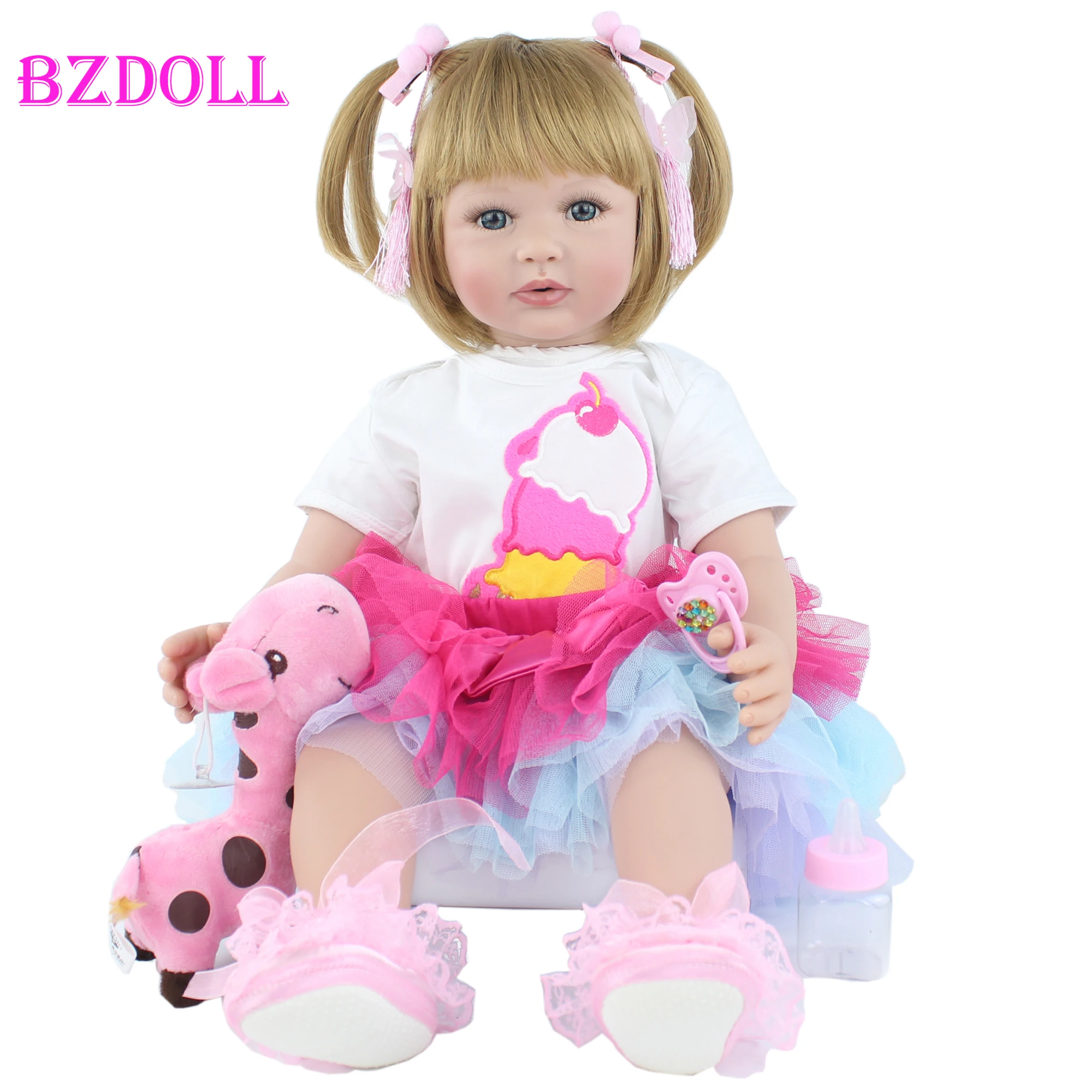 Special Offer 60cm Silicone Reborn Toddler Babies Doll Like Real Princess Blonde Bebe Kid Birthday Gift Dress up Toys | Игрушки и хобби