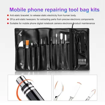 

Repair Tool Kit Mobile Phone Repair Tools Bag Kit Spudger Pry Tool Anti-static bracelet Rod Sleeve Tweezer Cleaning Brush тиски