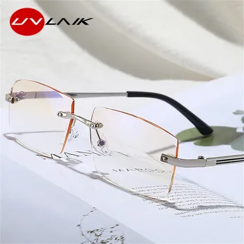 

UVLAIK Rimless Reading Glasses Women Men Transparent Blue Light Blocking Frameless Computer Glasses Presbyopia Reader 1.5 2.0