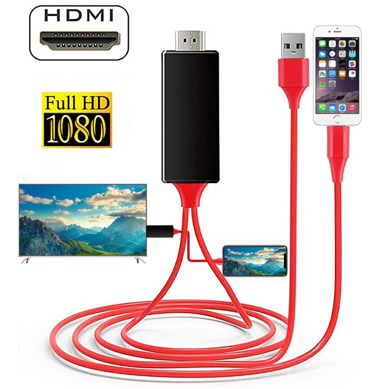 

HDMI Cable 2M 8Pin to HDMI Male Cable HD Converter Adapter USB Cable For HDTV TV Digital Audio Adapter Cable for iphone IOS