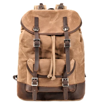 

Retro Waxed Canvas Drawstring Backpack Large Capacity Outdoor Tactical Backpack Men's Casual Laptop Backpack Bags
