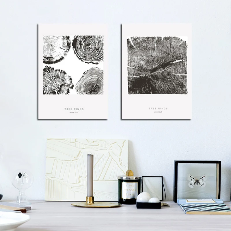 Скандинавский современный стиль Черное и белое дерево ежегодное кольцо постеры