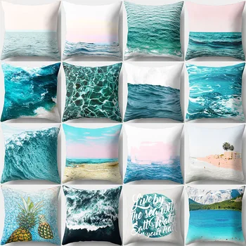 

Modern Square Sea View Pillows Cushion Cover Ofice Home Decoration Scenic Polyester Cover for Car Pillow Chair Sofa Cushions