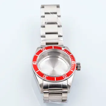 

Watch case 41mm red Bezel Watches parts 22mm band Brass Coated 316L S Steel belt Fit ETA 2836/2824 Miyota8215 821A movement