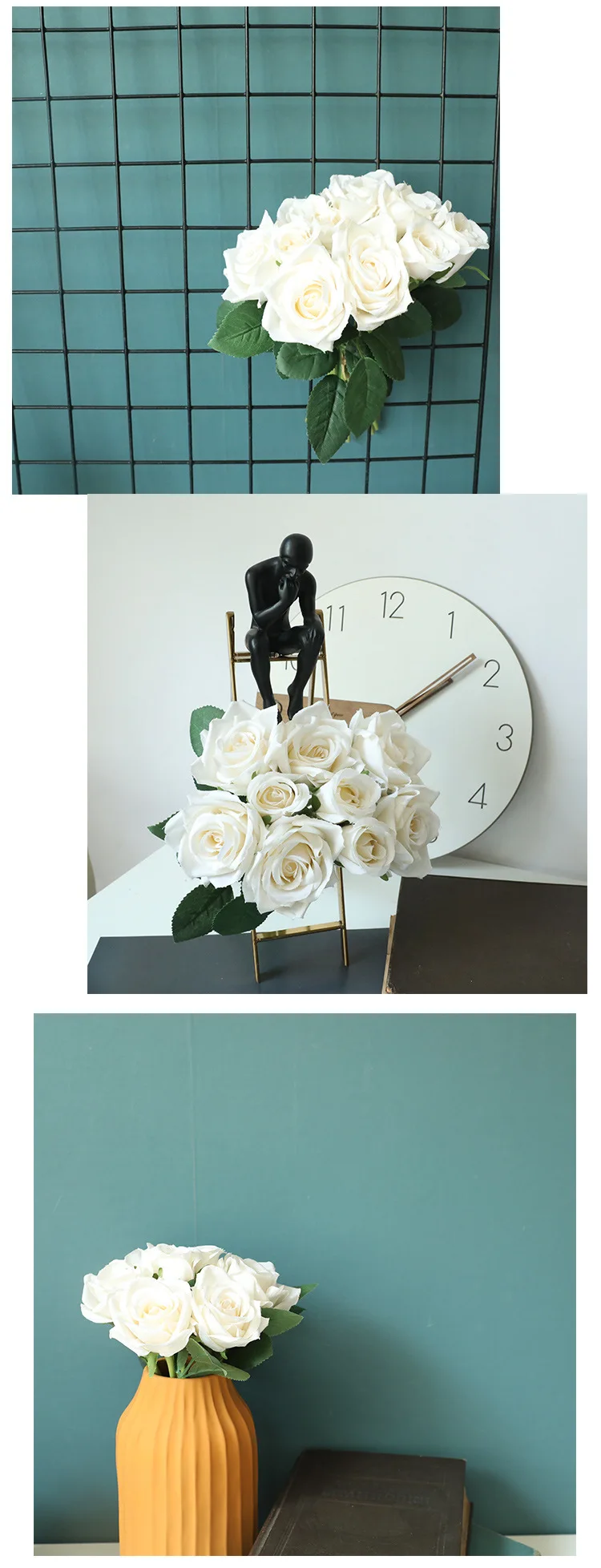 JAROWN Artificial Rose Silk Fake Flowers wedding Flowers Bouquet 9  Head Rose Flowers Home Decoration party decoration Indoor Flores (15)