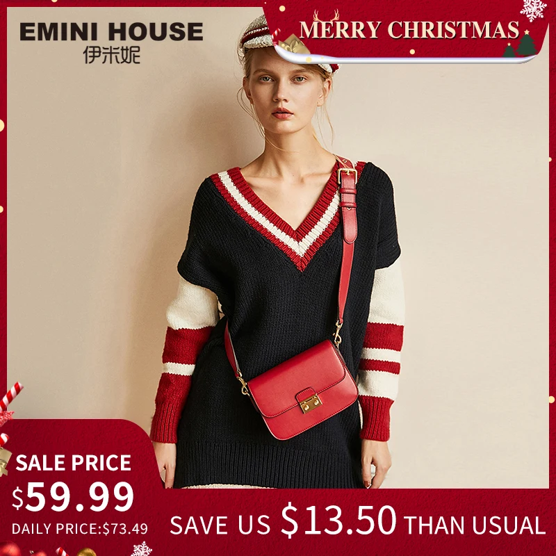 Tanie EMINI HOUSE klasyczne kłódki torby klapowe Split skórzane damskie torby na ramię Crossbody torby damskie wysokiej jakości torebki damskie