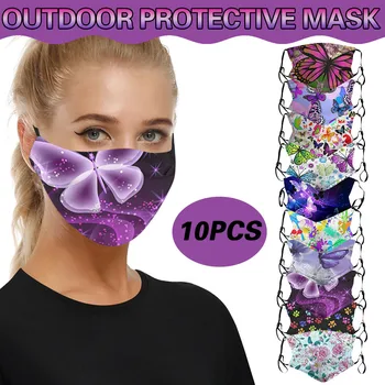 

10PC Face Masks /10 +20 Filters Unisex Mouth Mask Pollution-proof Windproof Foggy Haze Creative Printing Facemask 9 Patterns