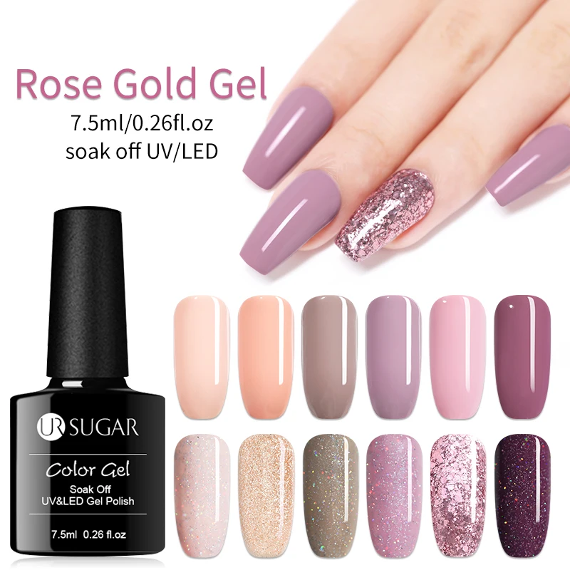 Ur Sugar 7,5 мл розовое золото блестящий УФ-Гель-лак для ногтей с блестками отмачиваемый УФ-Гель-лак телесного цвета Гель-лак для ногтей