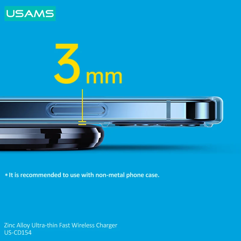 USAMS 15W Wireless Charger For iPhone 12 11 Pro Xs Max Mini X Xr 8 Glass Induction Fast Charging Pad For Samsung Xiaomi Earbuds