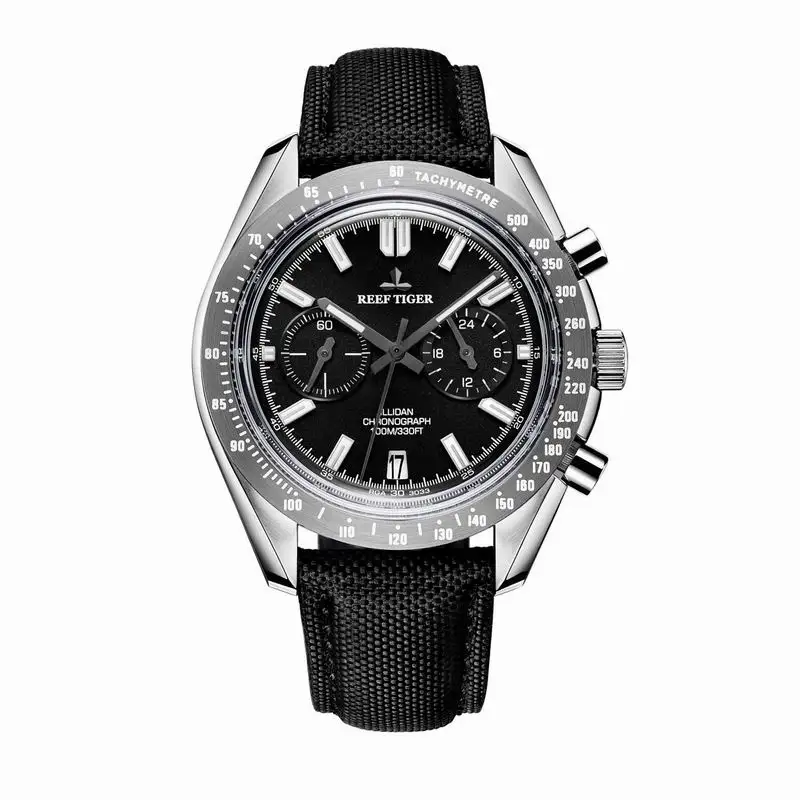 Reef Tiger/RT мужские дизайнерские спортивные часы из телячьей кожи с нейлоновым ремешком 316L сталь светящиеся водонепроницаемые мужские часы с хронографом RGA3033 - Цвет: RGA3033YBB