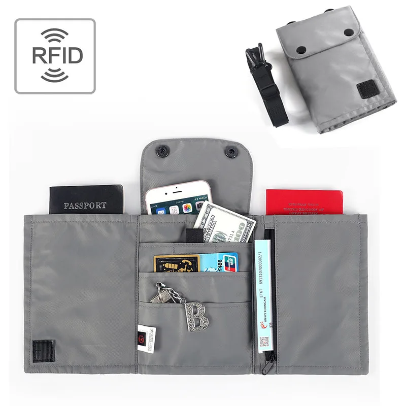 Unisex Travel Neck Passport Holder Pouch Wallet with RFID Blocking Credit Card ID Holder Storage Clutch Multifunction Money Bag (1)