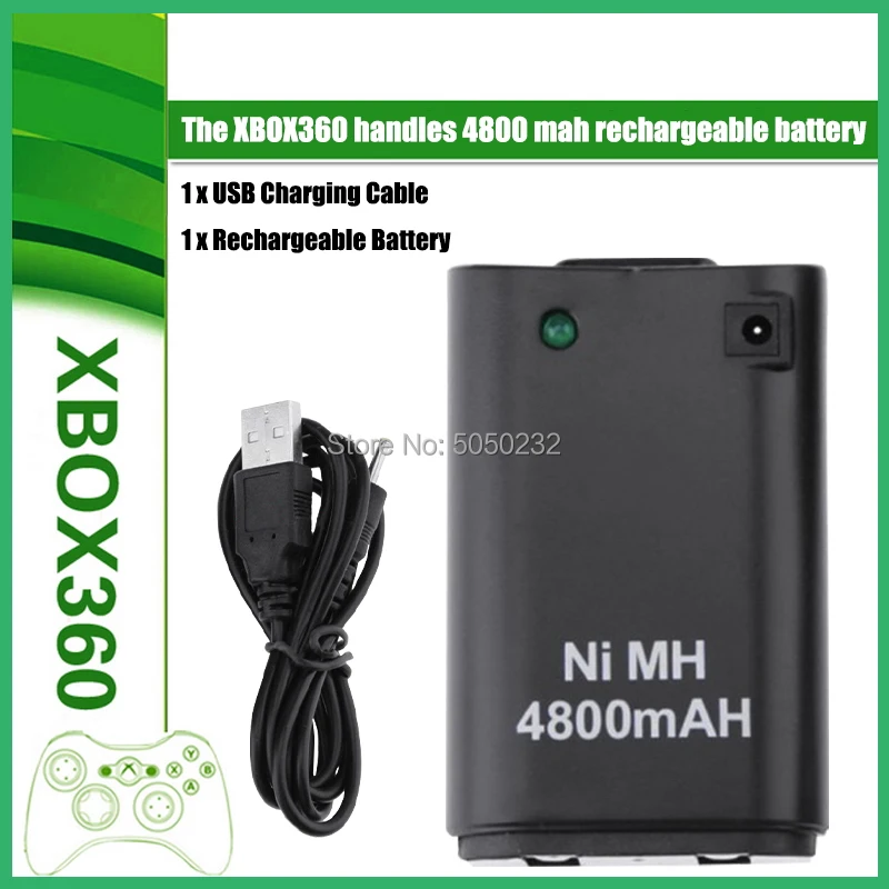 4800mAh Rechargeable Battery Pack + USB Charger Cable for XBOX 360 Wireless Controller Gamepads Replacement Bateria | Электроника