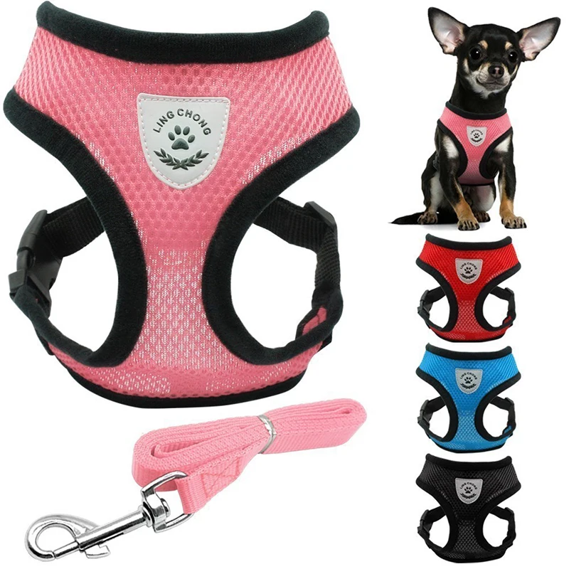 Arneses ajustables para perros y gatos, chaleco para caminar, correa de plomo para cachorros, Collar de malla de poliéster para mascotas pequeñas y medianas
