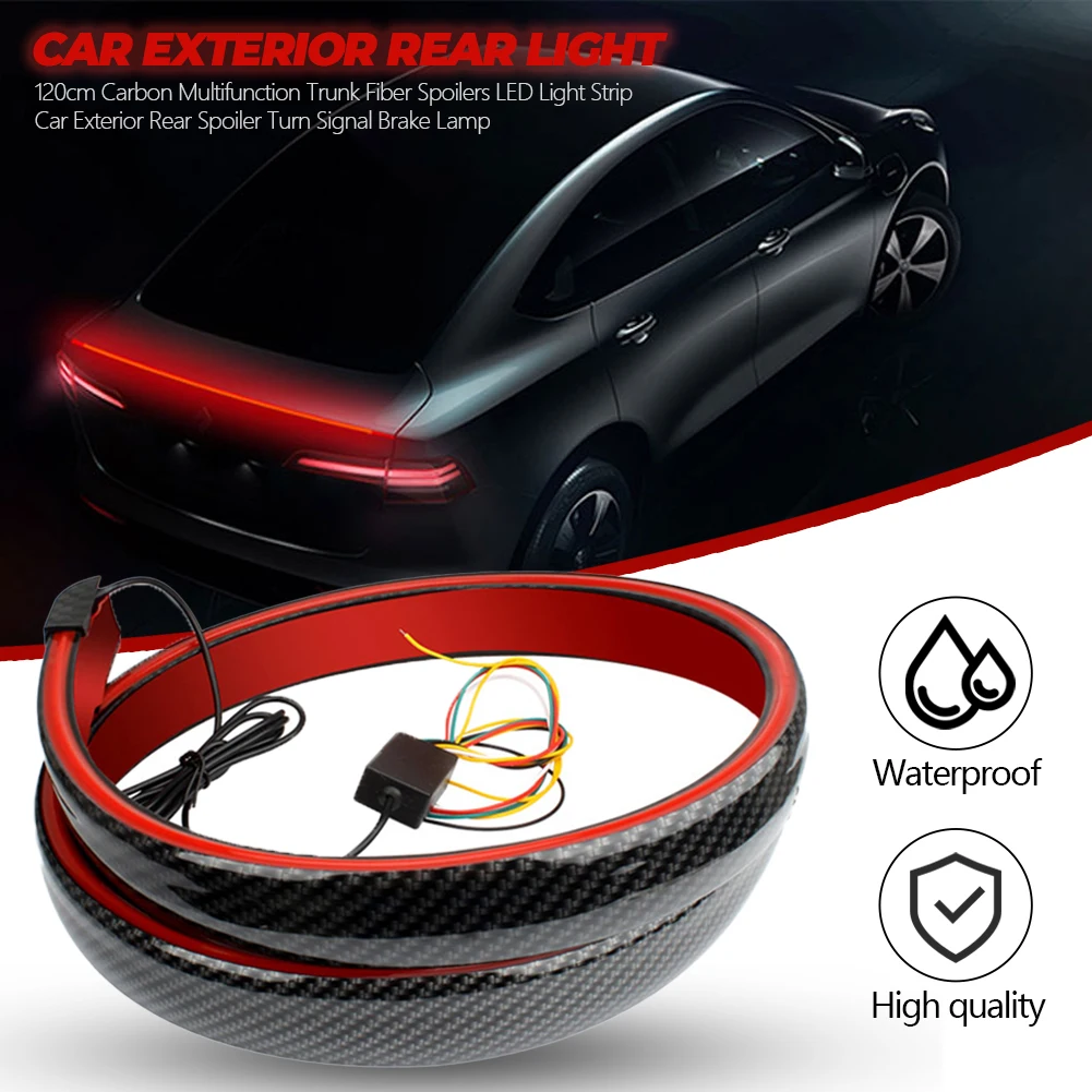 120cm Flowing Car Brake Lights Waterproof 12V LED DRL Strip High Rear Additional Stop Light Auto