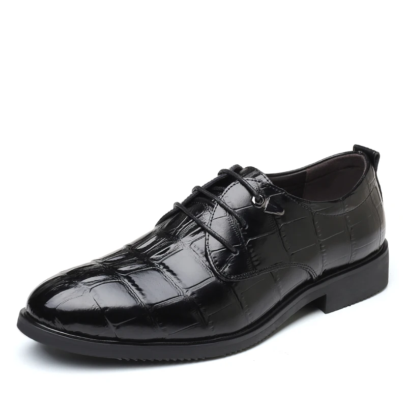 Модные туфли из искусственной кожи Мужские модельные туфли мужские туфли-оксфорды с острым носком на шнуровке, дизайнерская роскошная мужская официальная обувь, размер 38-48 - Цвет: Lace-up Black
