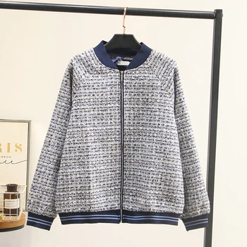 

2020 Women Jacket Spring Tweed Jacket Plus Size Autumn Woolen Coat Woman Casual Jacket Women Bomber Jacket Rib Cuff Korean Style