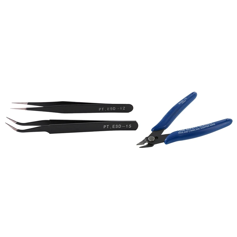 

Nail Art Rhinestones Eyelashes Extension Straight & Curved Tweezers Tool Set-Black with SHEAR CUTTER, 1MM (1 Piece)