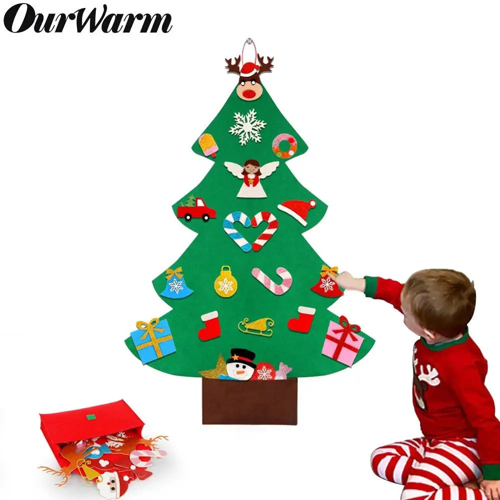 

OurWarm 2019 DIY Felt Christmas Tree with Bag Wall Hanging Christmas Trees kids DIY Felt Christmas Tree with Glitter Ornaments