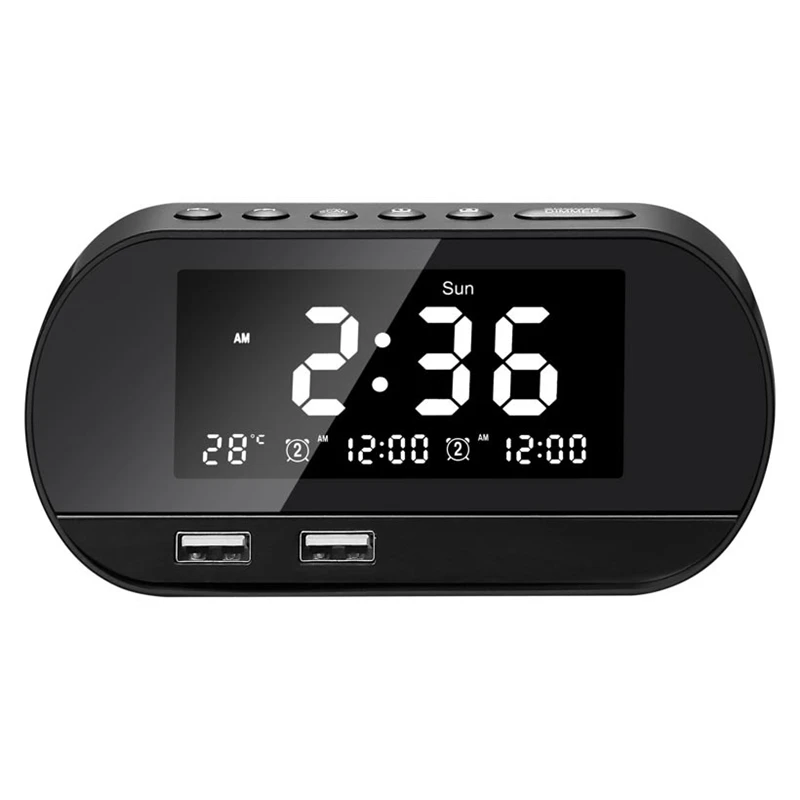 ABUI-Спальня Будильник FM Радио календарь светодиодный цифровой дисплей 2 USB зарядное устройство US Plug