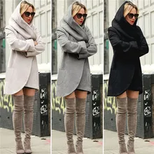 Женское однотонное тонкое пальто с капюшоном женское Шерстяное винтажное свободное теплая куртка с капюшоном Повседневная ветровка теплое пальто d2