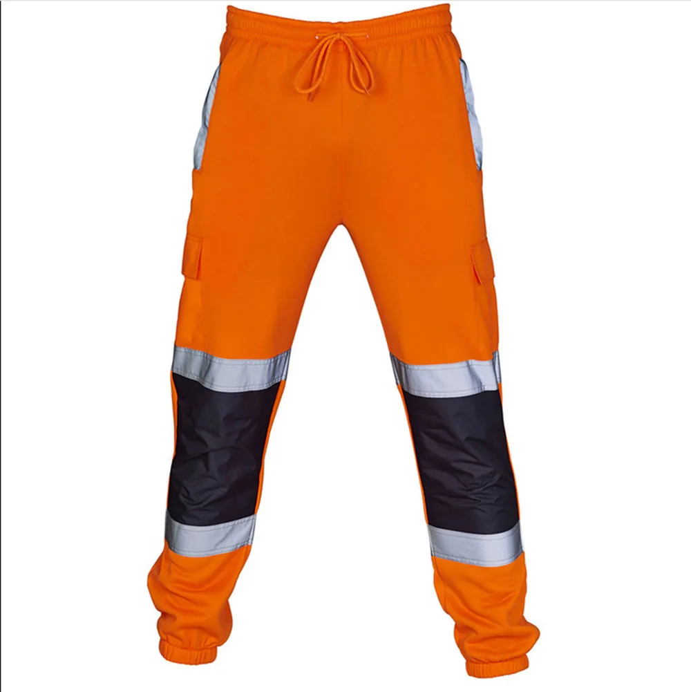 Men's Sweatpants High Visibility Running Reflective Work Pants Lightweight Breathable Casual Loose Carg Motorcycling Trousers