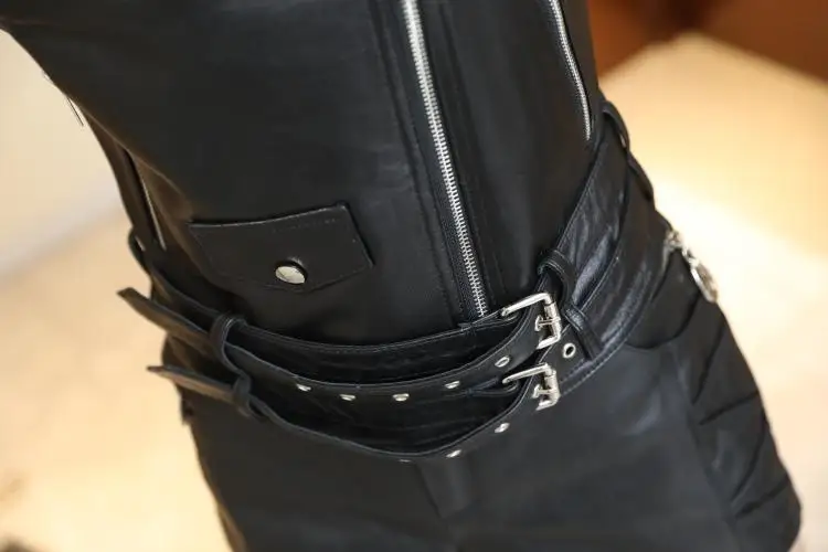 Жилет из натуральной кожи Highstreet Moto с зубчатым вырезом и пряжкой, с поясом, на молнии, без рукавов, из овчины, Жилеты для женщин, Повседневная тонкая верхняя одежда для женщин