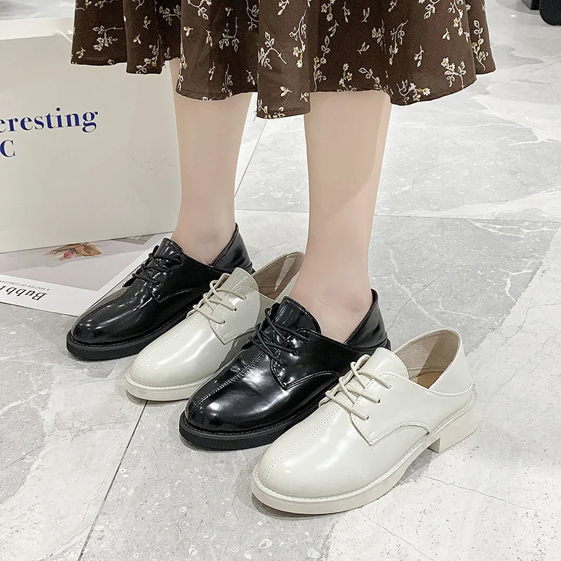 

Korean Shoes Round Toe Oxfords Women's Female Footwear All-Match British Style Casual Sneaker 2020 Leather Summer Cross New