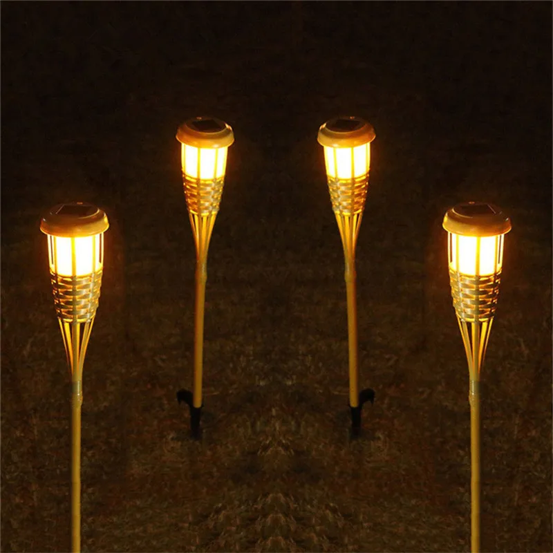 

2PCS/Lot Handcraft Bamboo Lamp Outdoor IP65 Solar powered LED Flame Effect Lamp Grassland Garden Lawn Torches Landscape Light