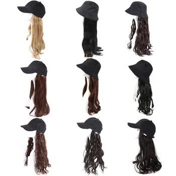 

Four seasons universal chemical fiber simulation hair hat baseball cap straight hair curly hair dark brown perm set hair cap
