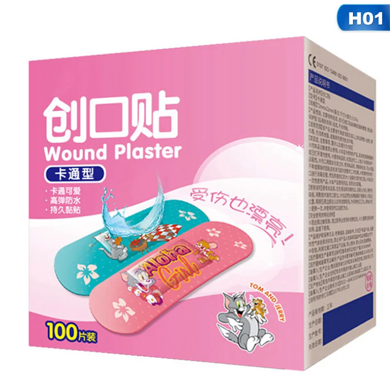 New 100pcs Cartoon Cute Tin Paste Breathable Waterproof Band Aid Bandages Hemostasis First Aid Kit For Kids Children Home - Color: 100pcs
