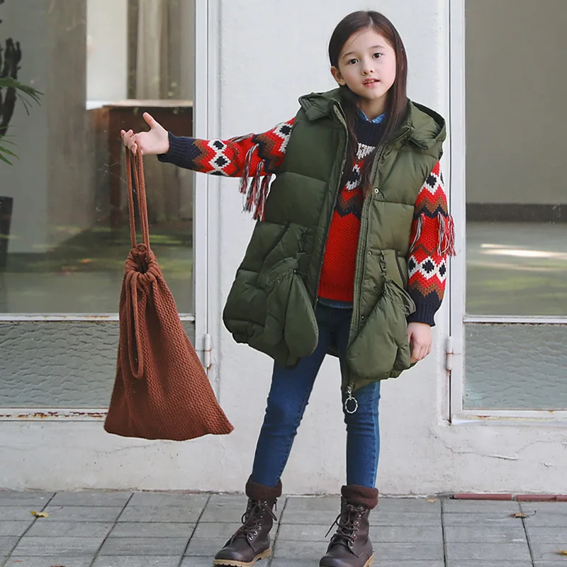 

Men's Women's Winter Cotton Vest Thickened Warm Children's Cotton Jacket Medium Length Parent-child Coat / with Gloves