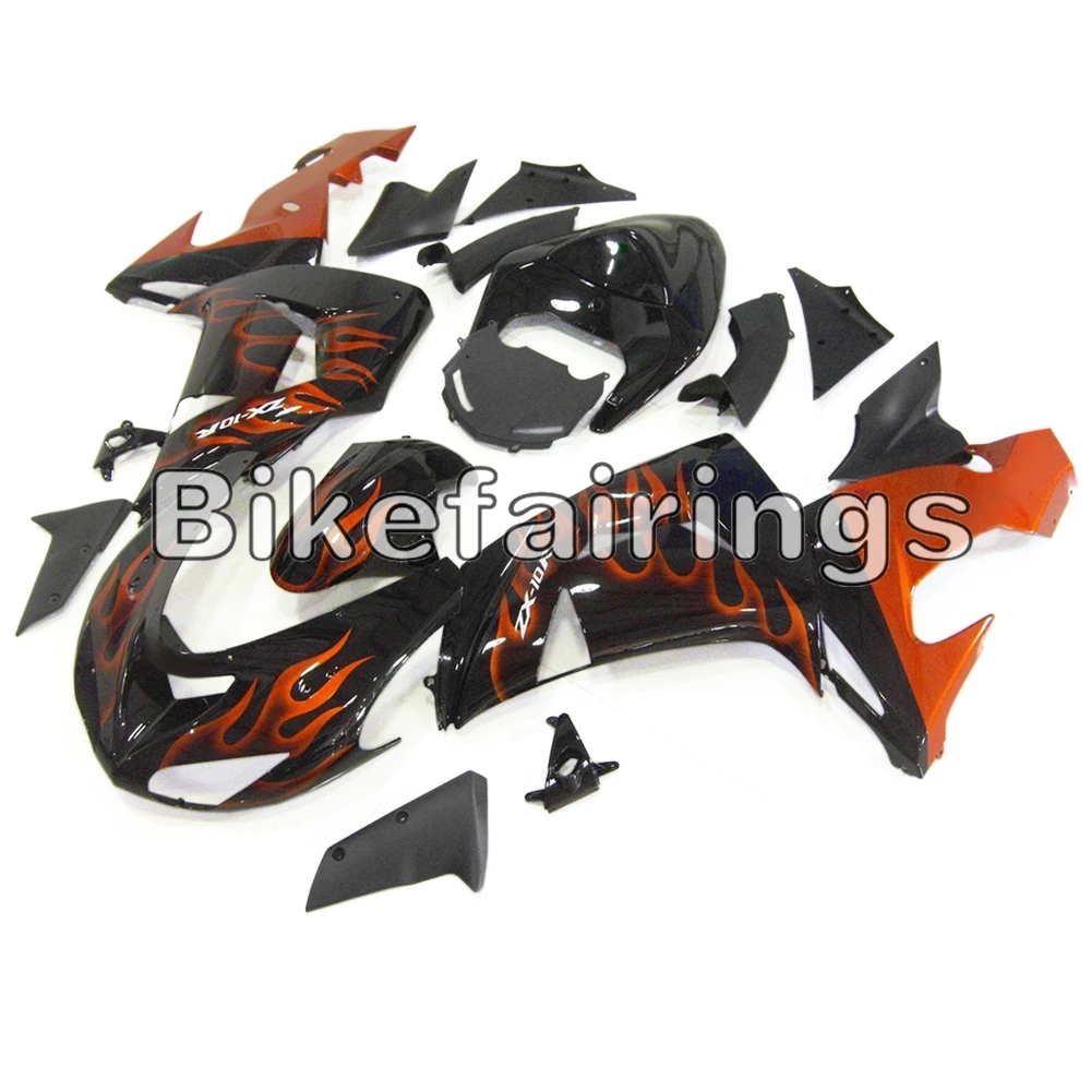 Полный комплект обтекателя Для Kawasaki ZX10R 2006 2007 ZX-10R 06 07 ABS пластиковые детали для мотоцикла кузов черный с оранжевый огонь