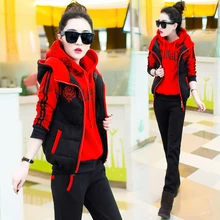 Женский спортивный костюм, флисовый спортивный костюм, зимний плотный теплый флисовый костюм, толстовка, жилет+ худи+ штаны, набор для бега, бега, отдыха