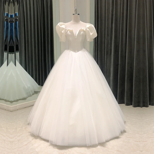 SL-8254 ball gown wedding dress satin 2021 elegant puff sleeve beads simple bridal wedding gowns for bride dresses ladies 1
