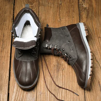 

EMOSEWA Luxury Men Genuine Leather Boots Men Winter Boots Ankle Snow Boots Men Waterproof First layer cowhide Boots Yellow Shoes
