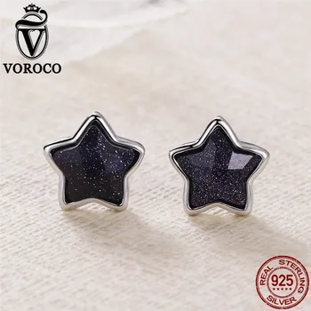 

VOROCO 925 Sterling Silver Stud Earring Vintage Night Sky Star Aventurine Small Earrings For Women Wedding Luxury Jewelry VSE057