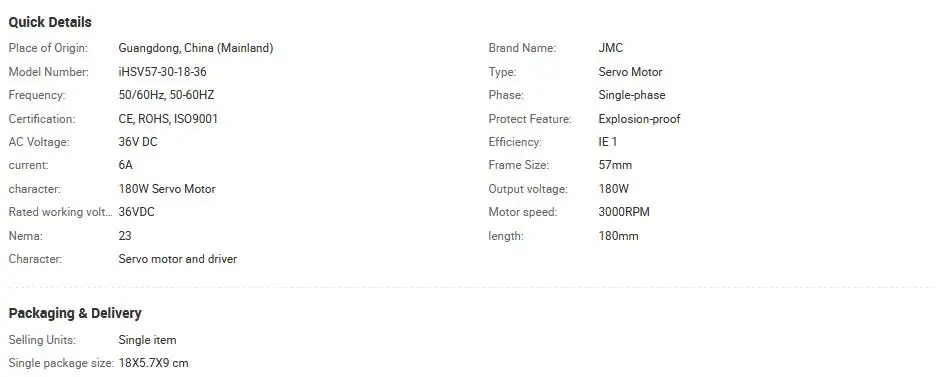 JMC 180W 3000rpm NEMA23 0.57Nm Integrated Servo Motor 24~50VDC iHSV57-30-18-36