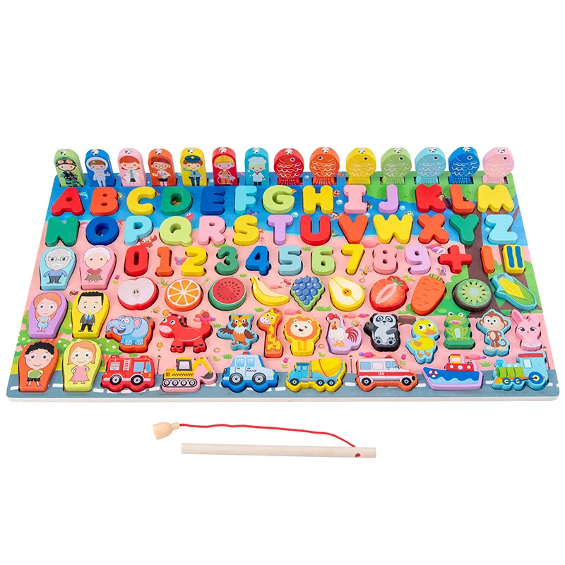Wooden Montessori Toys Fruit Digital Alphabet Animal Traffic Figure Matching Puzzle Preschool Busy Board Educational Kids Toys