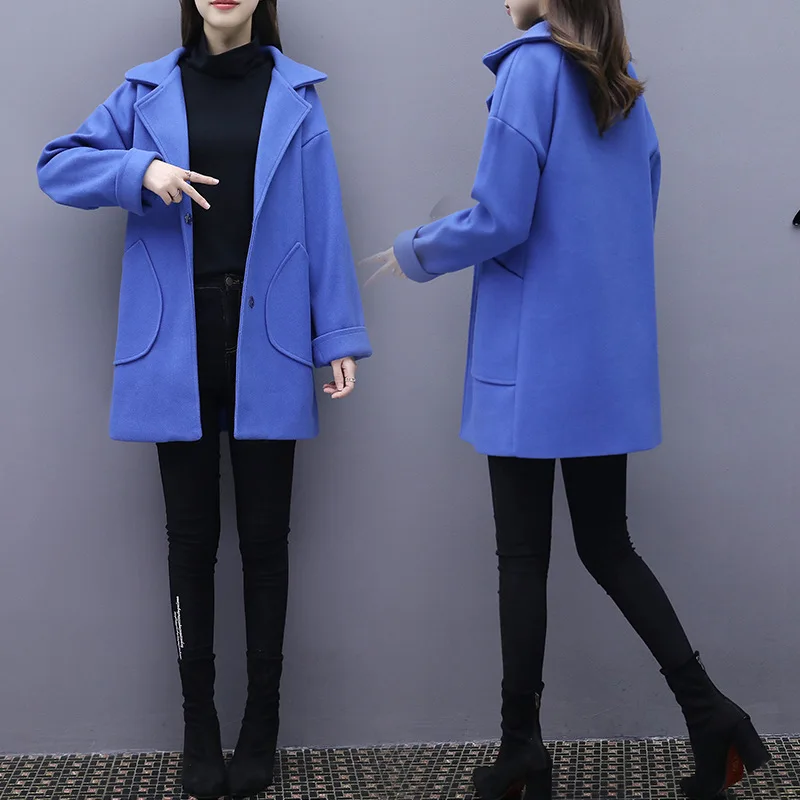 

2018 Winter New Style Korean-style MORI Series Haze Blue Woolen Mid-length Overcoat Women's Fashion