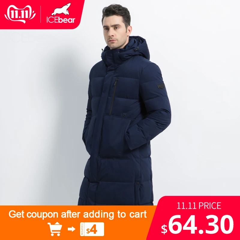 

2019 New Men's Winter Jacket Long Men's Coat with Zipper Hooded Male Coats High Quality Man Winter Brand Clothing MWD19913D