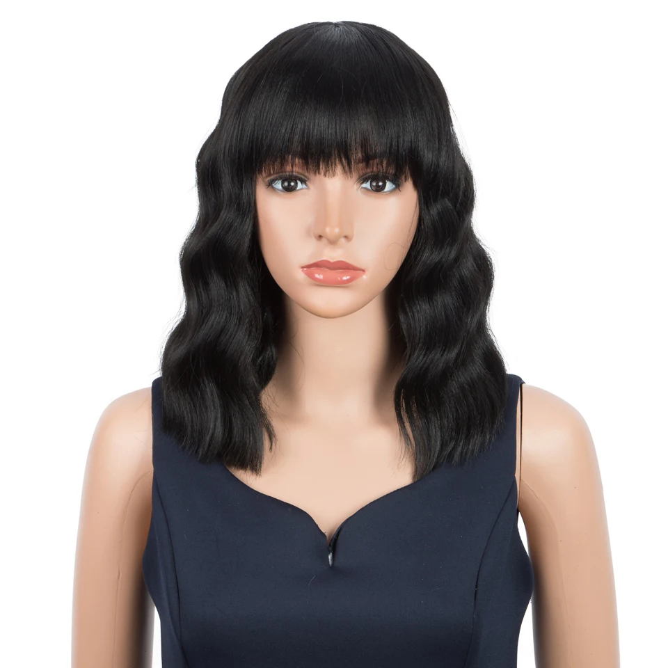 

FASHION IDOL 12Inch Short Bob Straight Fake Hair Synthetic Wigs For Black Women Ombre Brown Bangs Hair Cosplay Wig Free Shipping