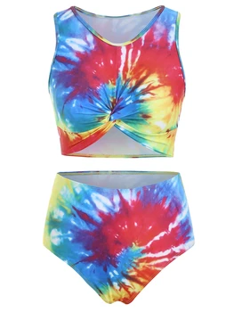 

Twist Front Tie Dye Padded Tankini Swimsuit CB