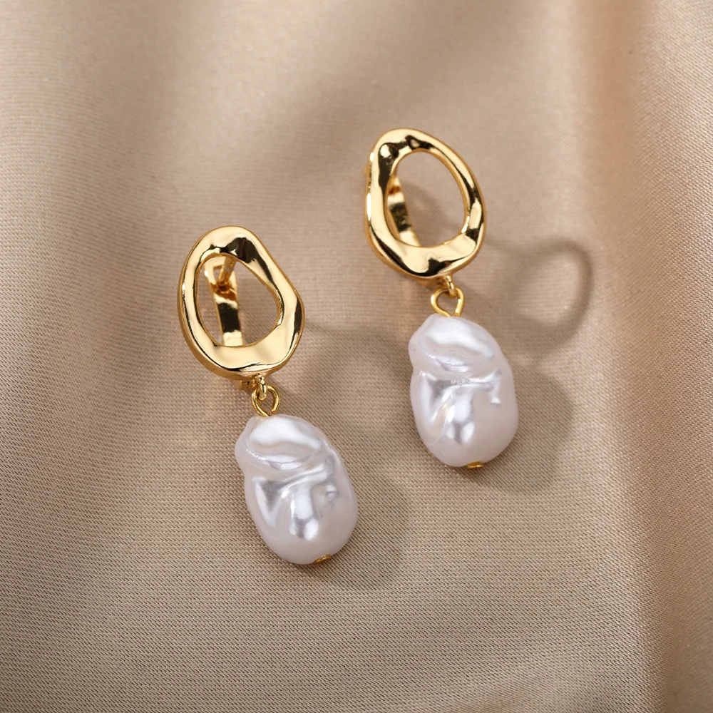 Women Irregular Geometric Pearl Drop Dangle Earrings Fashion Jewelry Gift Party 