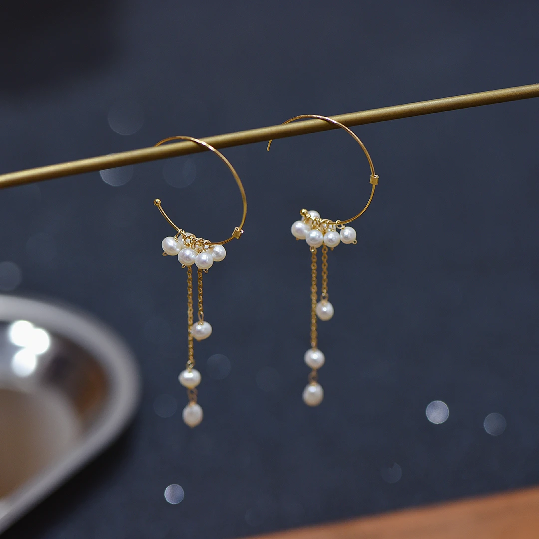 Серьги кольца женские из серебра 2020 пробы с натуральным жемчугом|Серьги-кольца| |