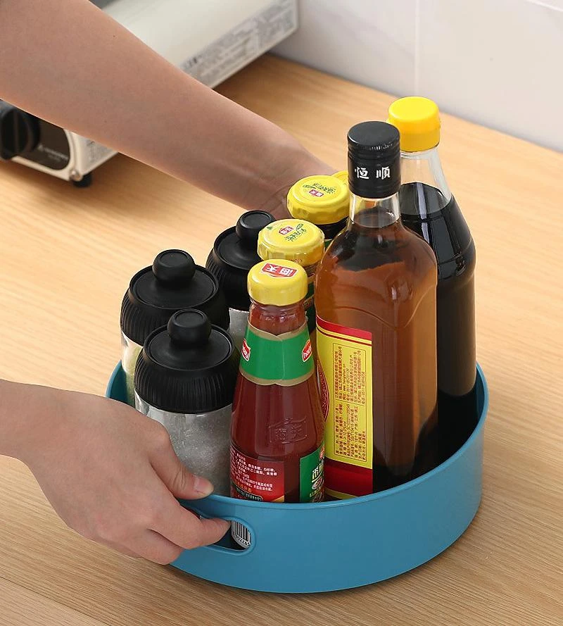 Vassoio girevole a 360°, contenitori per la conservazione della cucina, per spezie, snack, frutta, cibo, vassoio antiscivolo per il bagno, contenitore per la conservazione degli alimenti secchi_voghion.com