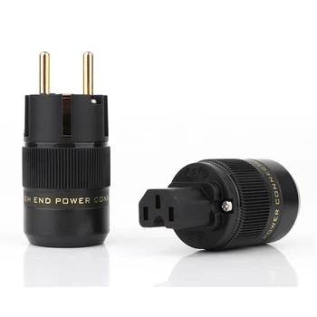 

Hight Quality P-078E 24K Gold Plated Schuko AC power plug+C-078 IEC power connector hifi EU power adapter