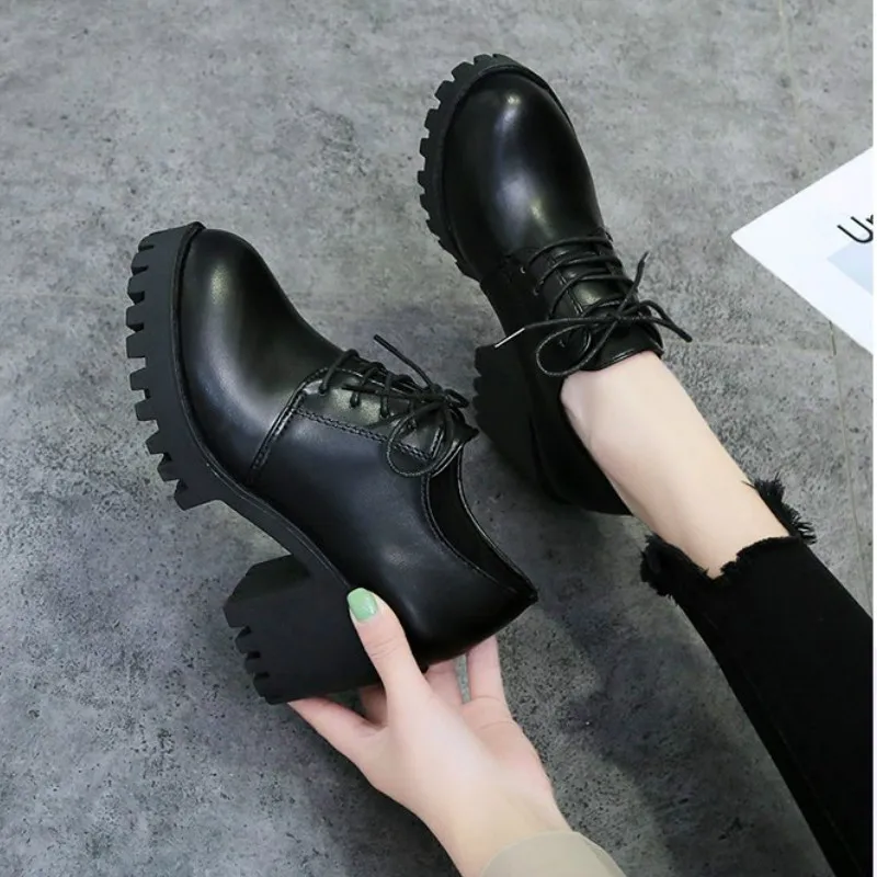

Summer Autumn British Style Split Leather Women Square Heel Flat Platform Shoes Woman Lace-up Oxford Shoes for Women heels 7cm