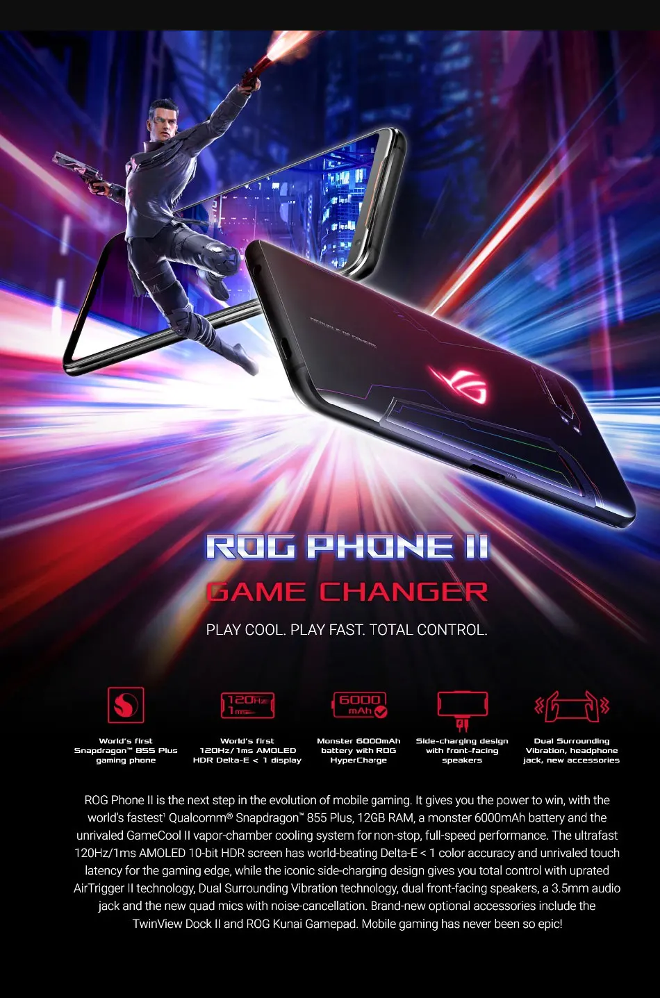 Мобильный телефон ASUS ROG Phone II ZS660KL 8 Гб 128 ГБ Snapdragon855+ OctaCore 6,59 дюйма 6000 мАч 48MP NFC Android 9,0 ROG Phone 2